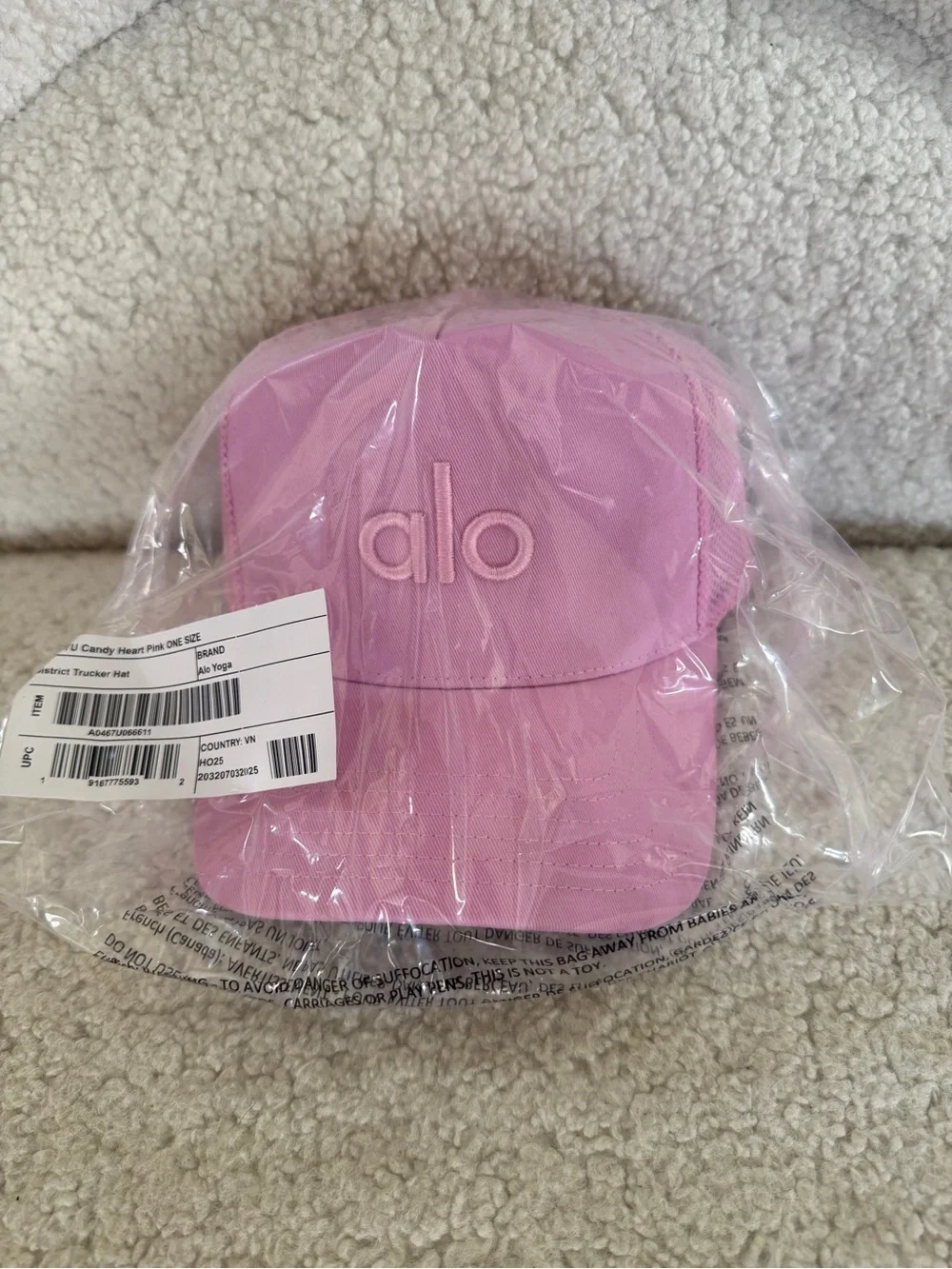 Alo District Trucker Hat Candy Heart Pink NWT